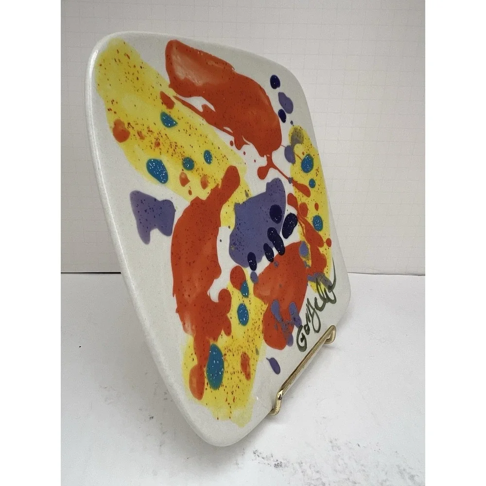 Art Pottery Plate Hand Painted Signed 6 5 inch Ceramic Decorative Dish Vintage